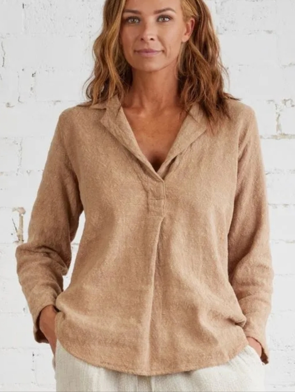 La Bottega Di Brunella Lightweight Cotton Linen Top Camicia Ferrari Size M Beige
